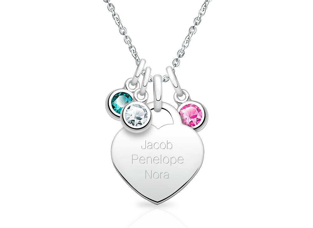 Close to My Heart, Mother’s Engraved Necklace Set for Women, Personalized with Children’s Names & Birthstones – Sterling Silver