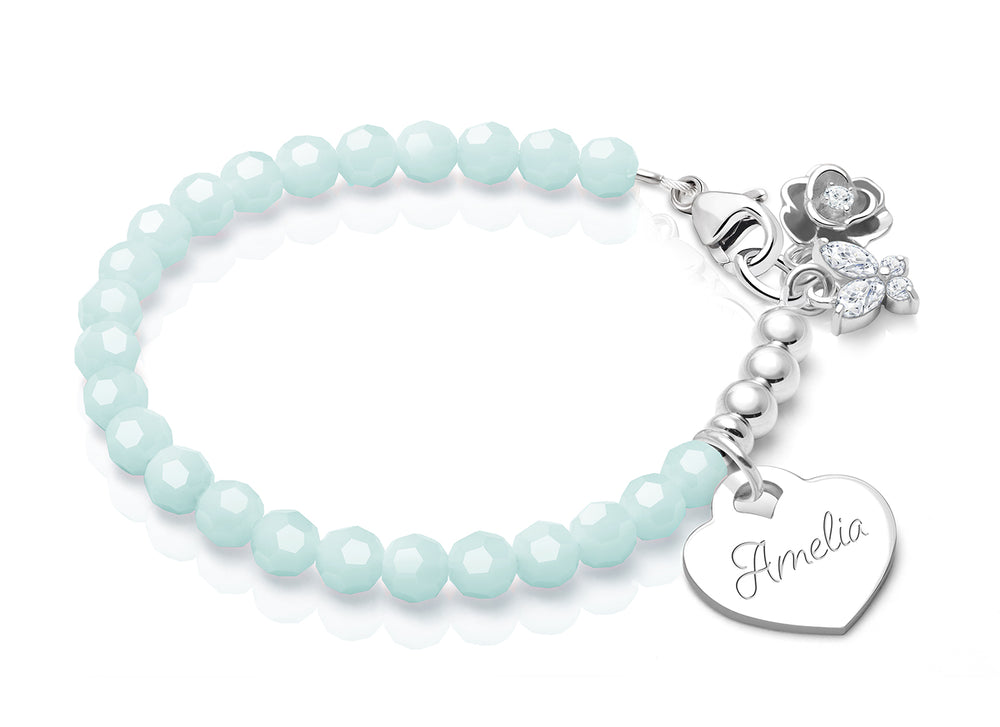 tB® Signature Crystal™ Trademark Blue, Baby/Children’s Beaded Bracelet for Girls (INCLUDES Engraved Charm) – Sterling Silver
