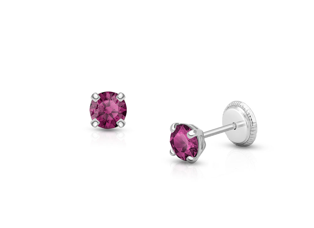 February Birthstone Studs, 4mm Swarovski® Crystal Teen’s Earrings, Screw Back – 14K White Gold