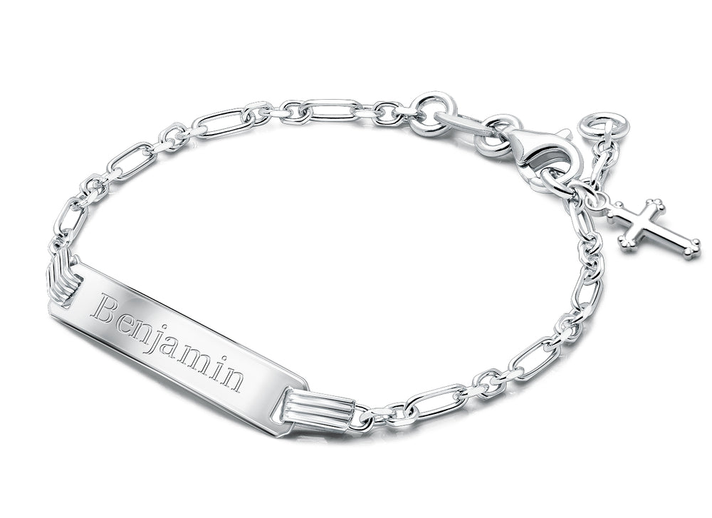 Modern Bar, Christening/Baptism Baby/Children’s Engraved ID Bracelet for Boys – Sterling Silver