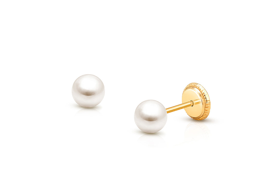 4mm Pearl Studs, Teen’s Earrings, Screw Back – 14K Gold