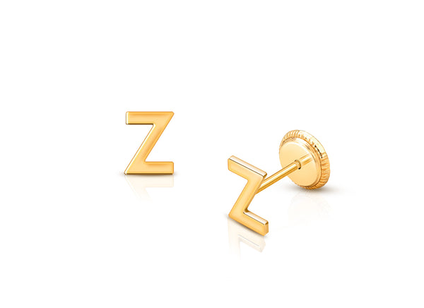 ‘Z’ Initial Studs Personalized Baby/Children’s Earrings, Screw Back – 14K Gold