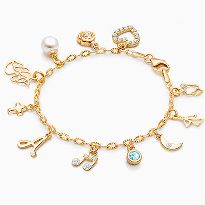 3mm Cultured Pearls, Christening/Baptism Baby/Children’s Beaded Bracelet for Girls (INCLUDES Engraved Charm) – 14K Gold