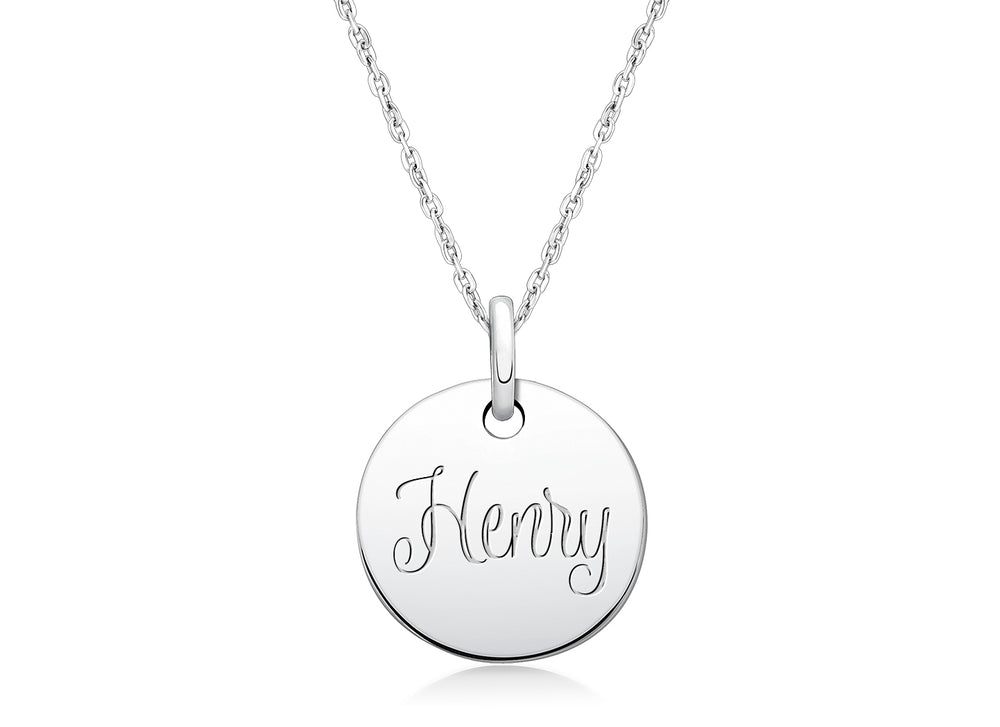 Small Round, Engraved Children’s Necklace for Boys (FREE Personalization) – Sterling Silver