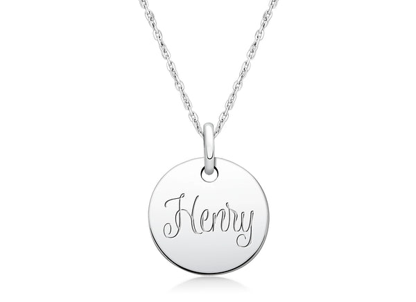 Small Round, Engraved Children’s Necklace for Boys (FREE Personalization) – Sterling Silver