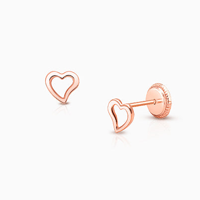 Heart Studs, 4mm Clear CZ Christening/Baptism Baby/Children’s Earrings, Screw Back – 14K Rose Gold