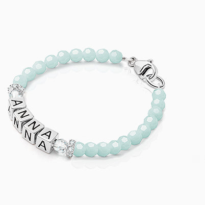 tB® Signature Crystal™ Trademark Blue, Baby/Children’s Beaded Bracelet for Girls (INCLUDES Engraved Charm) – 14K Gold