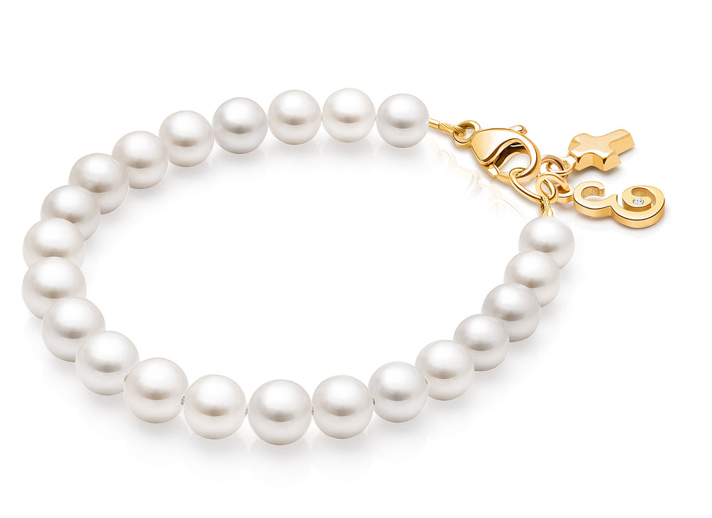 5mm Cultured Pearls, Baby/Children’s Beaded Bracelet for Girls – 14K Gold