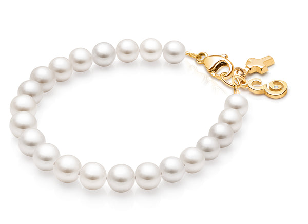 5mm Cultured Pearls, Baby/Children’s Beaded Bracelet for Girls – 14K Gold