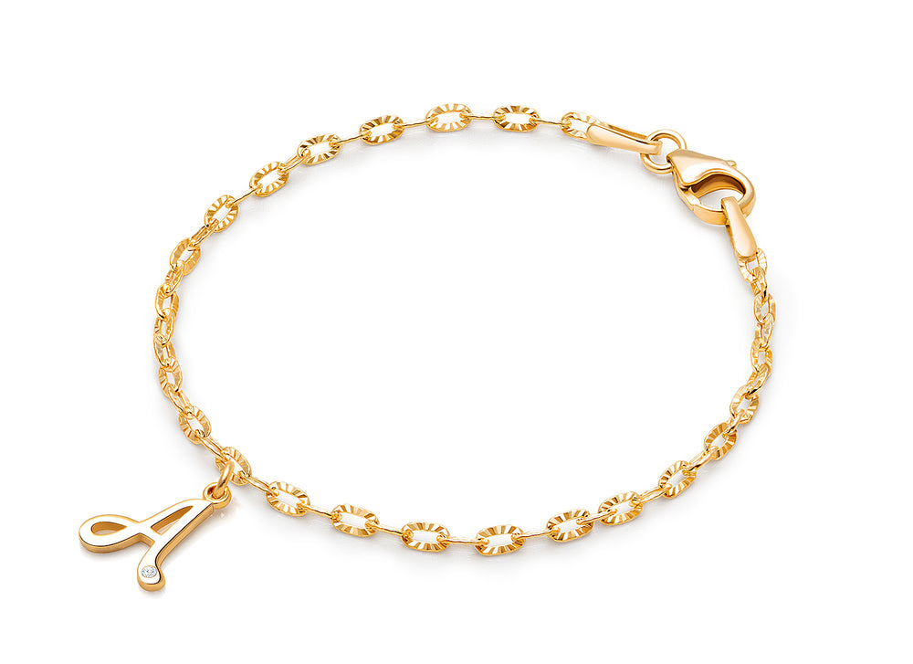 14K Gold Charm Bracelet, Design Your Own Baby/Children’s Link Chain Bracelet for Girls (INCLUDES Diamond Initial) – 14K Gold