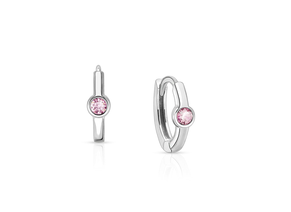 Birthstone 9mm Huggie Hoops, Swarovski® Crystal (All 12 Birthstones Available) Teen’s Earrings – Sterling Silver