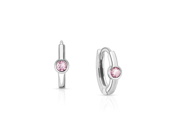 Birthstone 9mm Huggie Hoops, Swarovski® Crystal (All 12 Birthstones Available) Teen’s Earrings – Sterling Silver