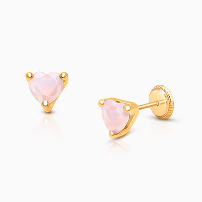 Gia™ Shimmer Drop, Pink/Opalescent CZ Baby/Children’s Earrings, Screw Back – 14K Gold