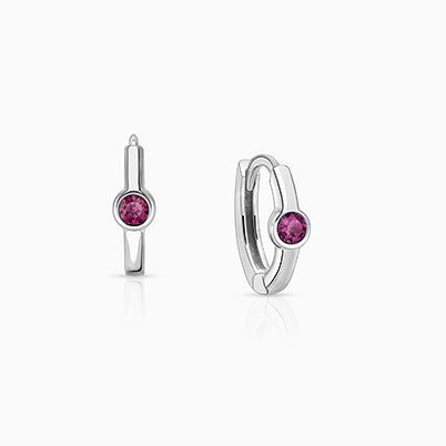 February Birthstone 9mm Huggie Hoops, Swarovski® Crystal Baby/Children’s Earrings – Sterling Silver