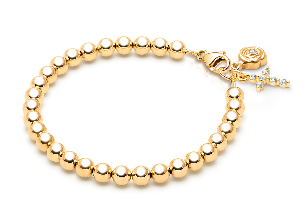 4mm Tiny Blessings Beads, First Holy Communion Beaded Bracelet for Girls – 14K Gold