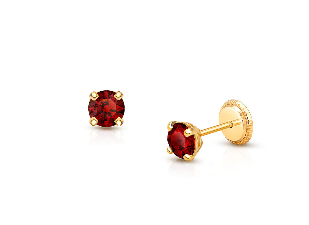 January Birthstone Studs, 4mm Swarovski® Crystal Teen’s Earrings, Screw Back – 14K Gold