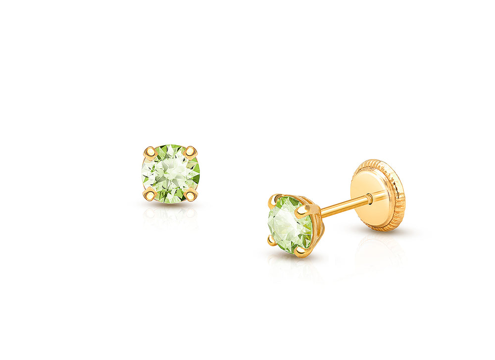 August Birthstone Studs, 4mm Swarovski® Crystal Teen’s Earrings, Screw Back – 14K Gold