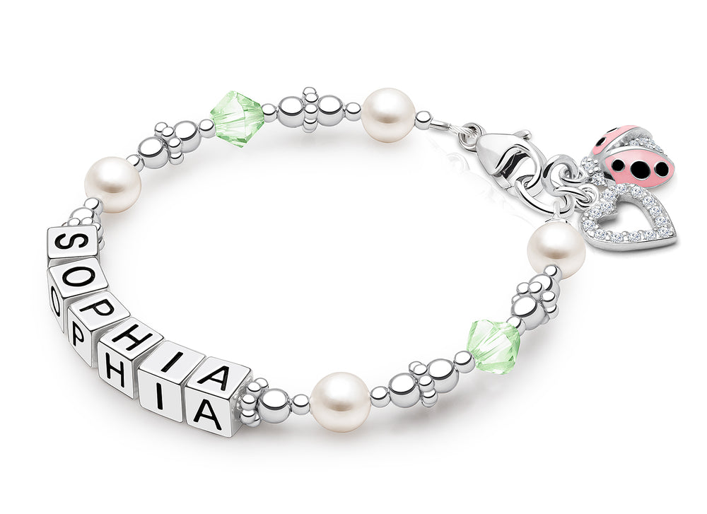 Diamonds & Pearls, Baby/Children’s Name Bracelet for Girls – Sterling Silver