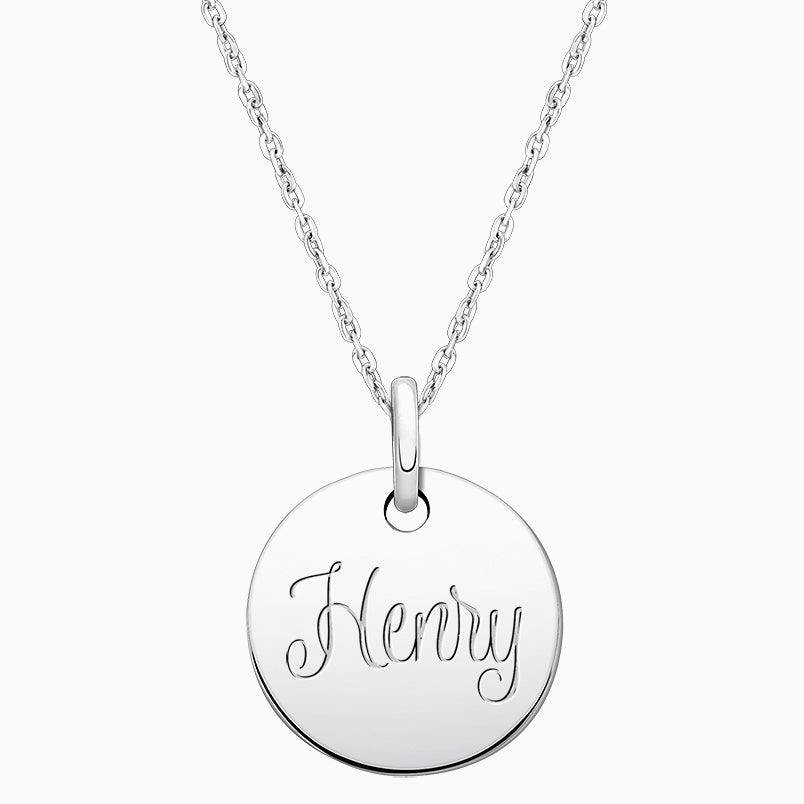 Baby Round, Engraved Children’s Necklace for Boys (FREE Personalization) – Sterling Silver