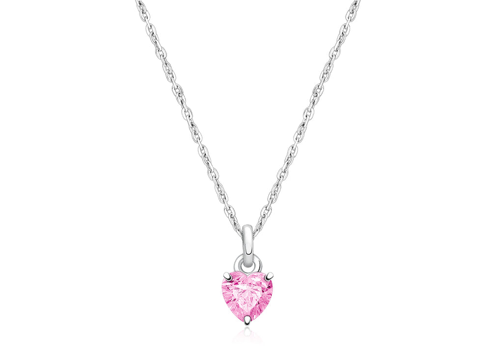 Gia™ Little Love, Pink CZ Heart Children’s Necklace for Girls – Sterling Silver