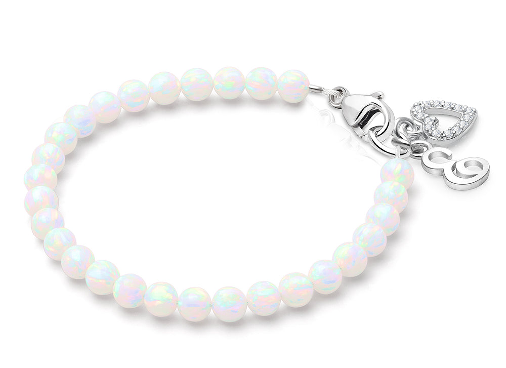 4mm Opals, Lab Created White Opal Teen’s Beaded Bracelet for Girls – Sterling Silver