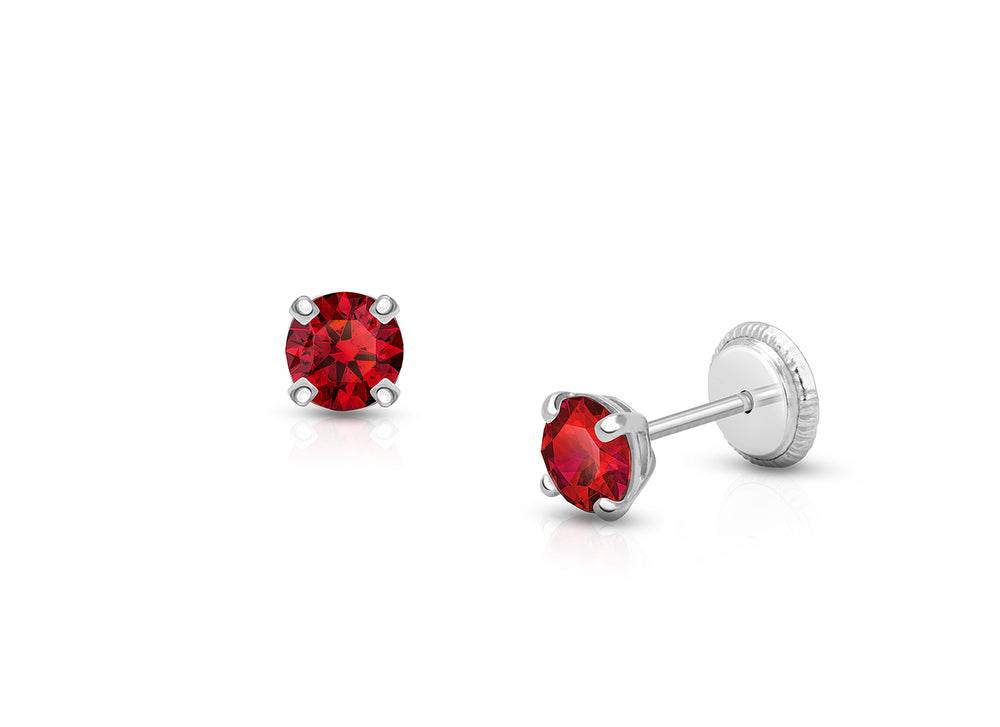 July Birthstone Studs, 4mm Swarovski® Crystal Teen’s Earrings, Screw Back – 14K White Gold