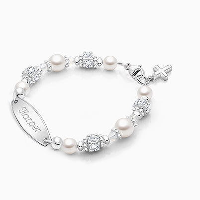 Crowned in Heaven, Christening/Baptism Baby/Children’s Engraved Bracelet for Girls – Sterling Silver