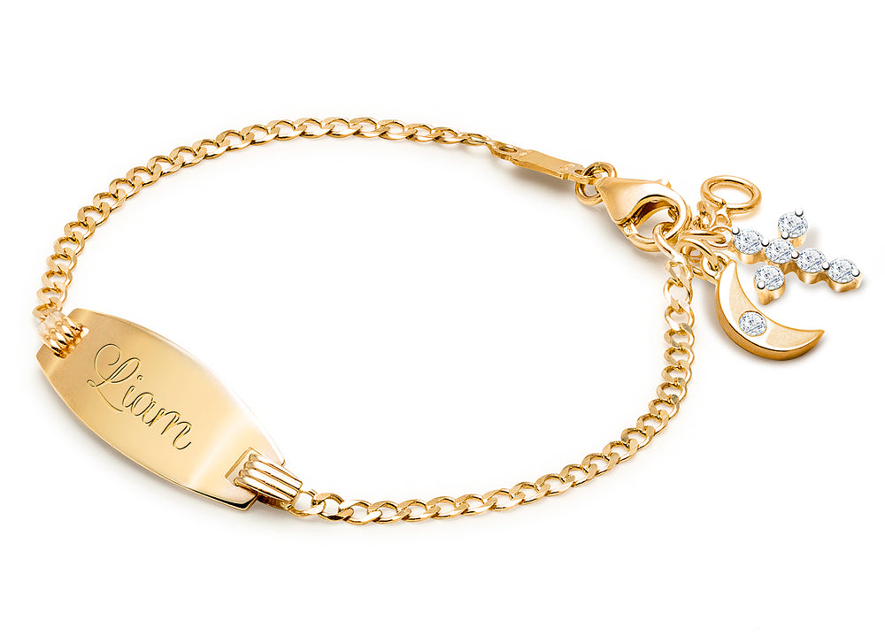 Classic Baby/Children’s Engraved ID Bracelet for Boys – 14K Gold