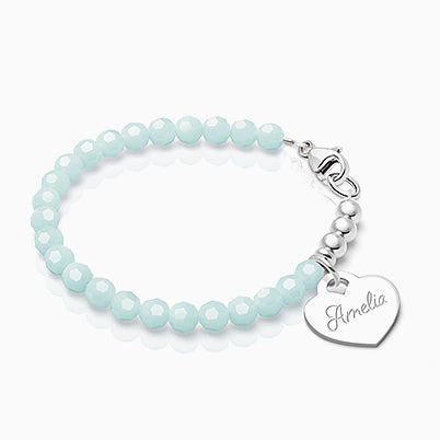 3mm Opals, Lab Created White Opal Baby/Children’s Beaded Bracelet for Girls (INCLUDES Engraved Charm) – Sterling Silver