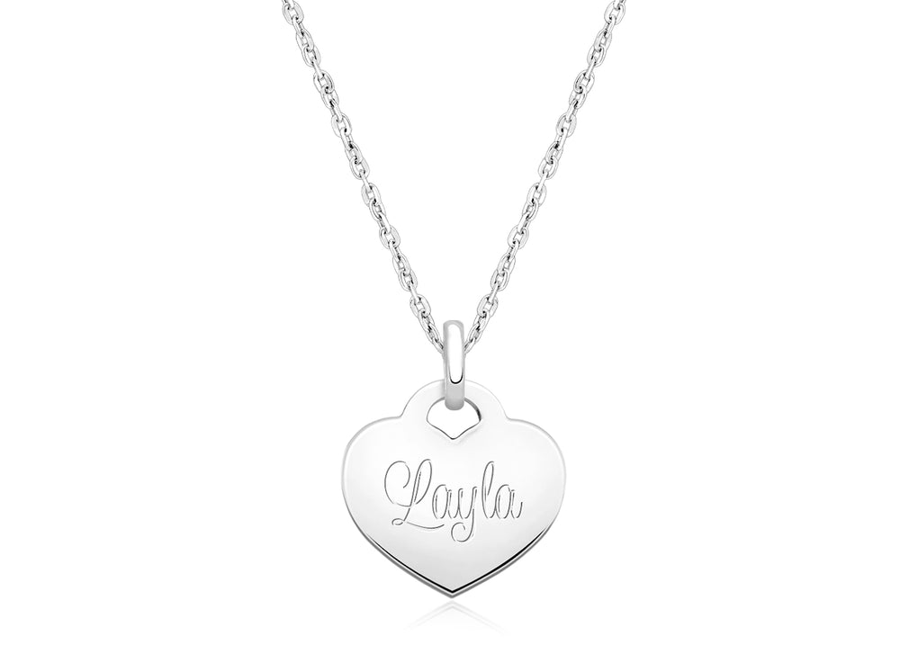 14K White Gold Baby Heart, Engraved Teen’s Necklace for Girls (FREE Personalization) – 14K White Gold