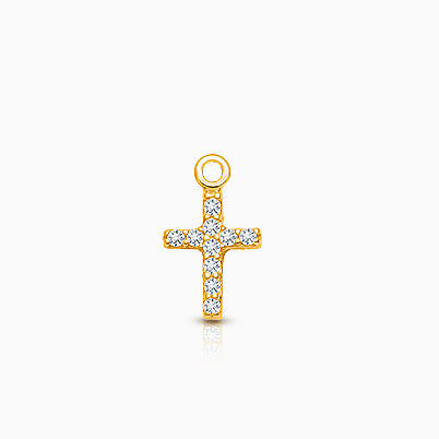 Cross – Modern Pavé CZ Baby/Children’s Individual Charm (Add to Your Existing Bracelet or Necklace) – 14K Gold