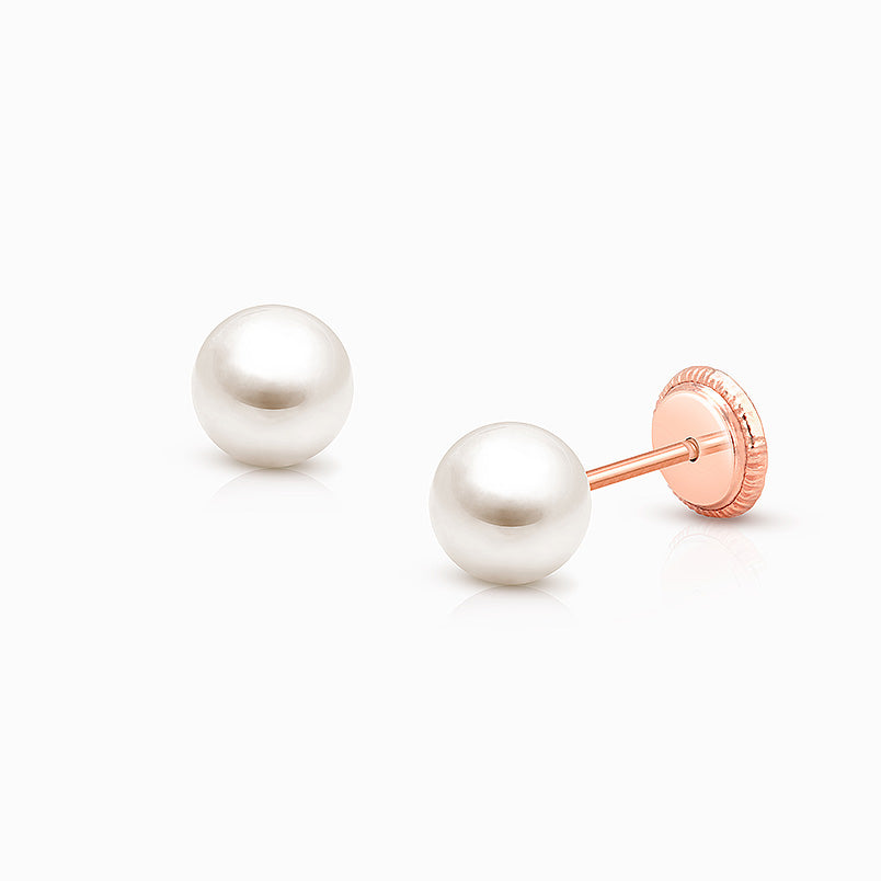 5mm CZ Round Studs, Baby/Children’s Earrings, Screw Back – 14K Rose Gold