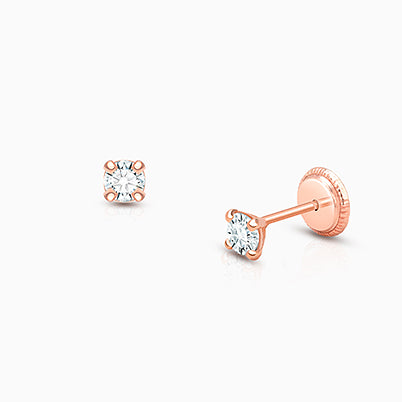 3mm Classic Round Studs, Christening/Baptism Baby/Children’s Earrings, Screw Back – 14K Rose Gold