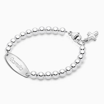 Modern Bar, Christening/Baptism Baby/Children’s Engraved ID Bracelet for Girls – Sterling Silver