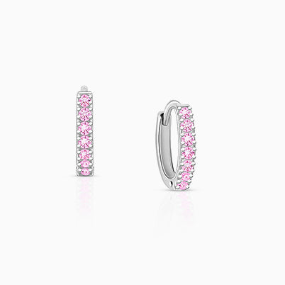Timeless Pavé Pink CZ 9mm Huggie Hoops, Baby/Children’s Earrings – Sterling Silver