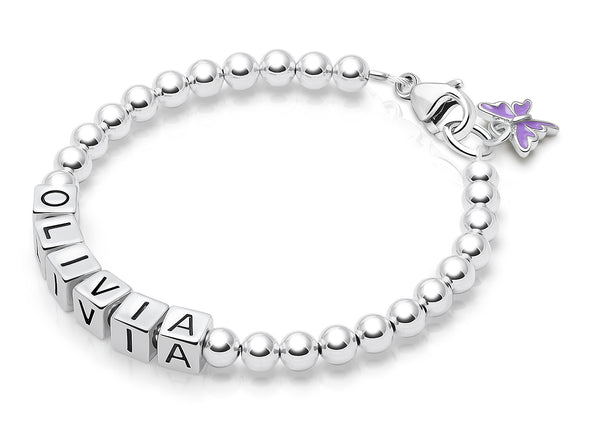 4mm Tiny Blessings Beads, Teen’s Name Bracelet for Girls – Sterling Silver