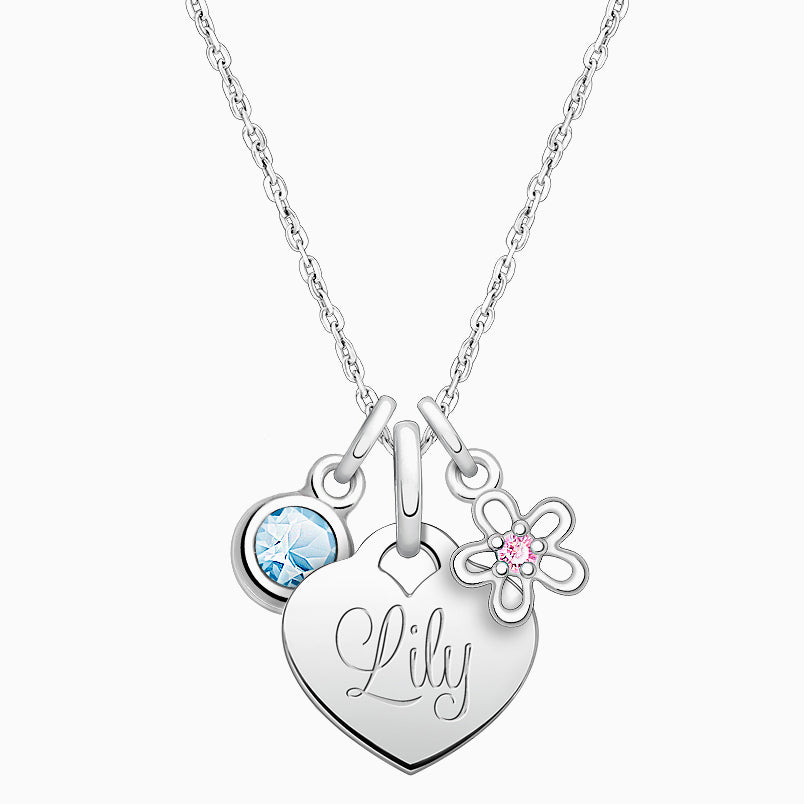 Blissful Heart, Children’s Pink/Clear CZ Necklace for Girls – Sterling Silver