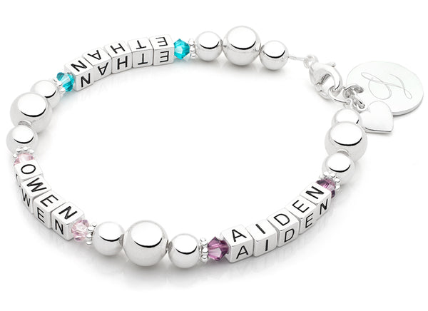 Classic Silver, Mother’s Bracelet for Women (Personalize with Up To 3 Children’s Names) – Sterling Silver