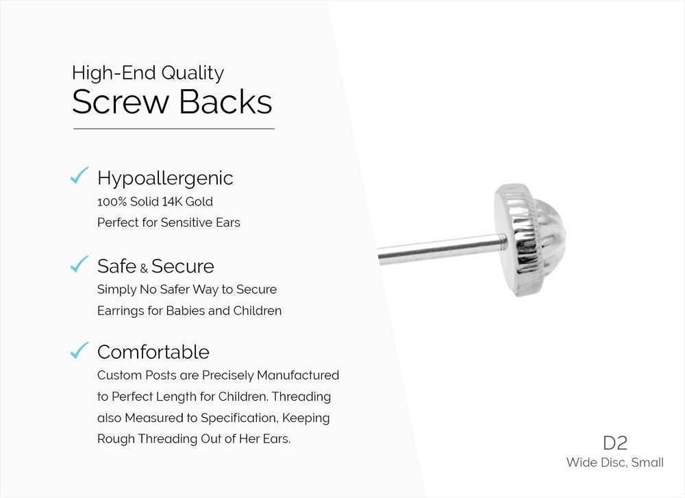 Earring Back (D2) Wide Disc, Small Screw Back – 14K White Gold