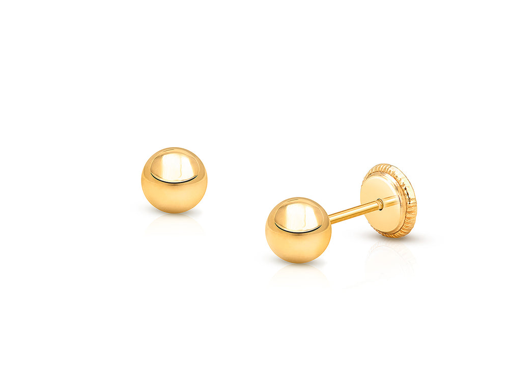4mm Classic Round Studs, First Holy Communion Children’s Earrings, Screw Back – 14K Gold