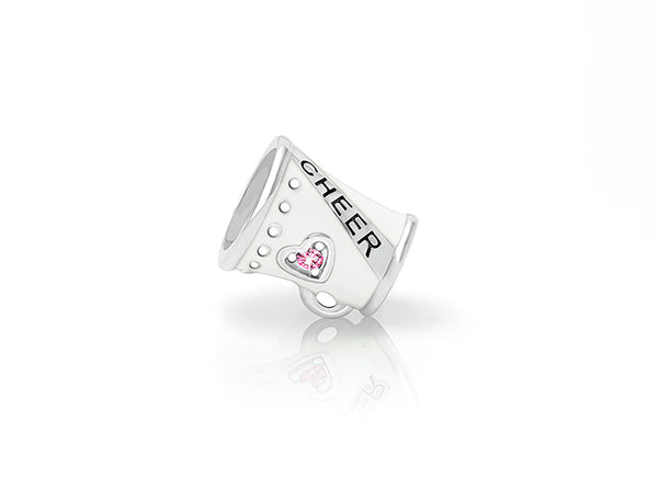 Love2Cheer, Sterling Silver Cheerleader Megaphone with Enamel and Pink CZ – Children’s Adoré™ Charm