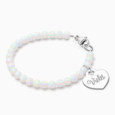 5mm Cultured Pearls, Baby/Children’s Beaded Bracelet for Girls (INCLUDES Engraved Charm) – Sterling Silver