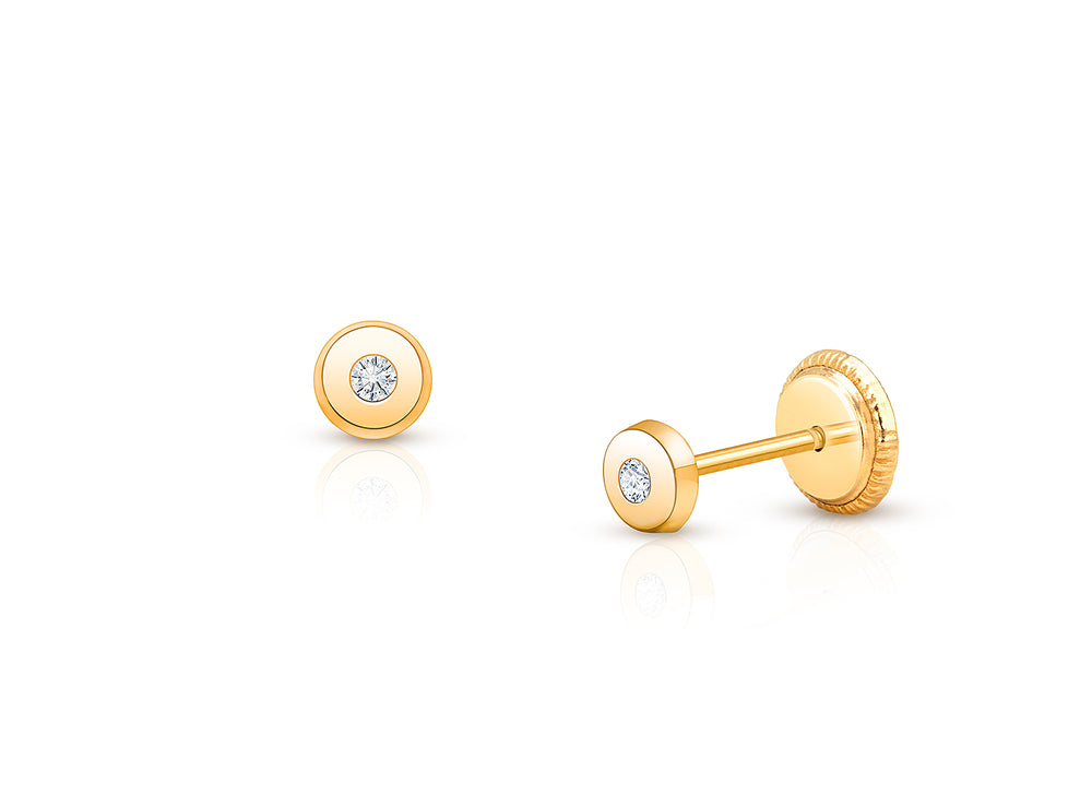 Little Darling, Teeny Tiny Dot Studs with Genuine Diamonds, Christening/Baptism Baby/Children’s Earrings, Screw Back – 14K Gold