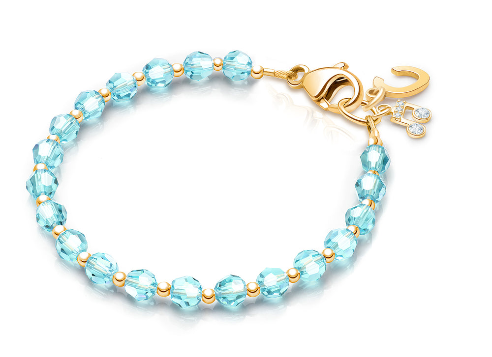 Birthstone Crystal, Baby/Children’s Beaded Bracelet for Boys (All 12 Birthstones Avail) – 14K Gold
