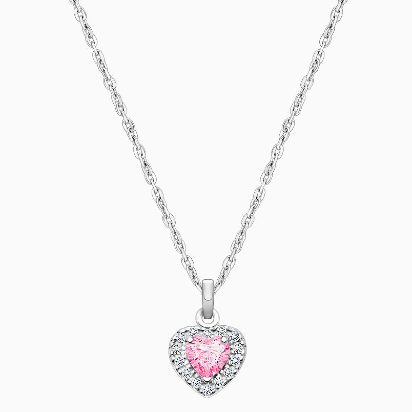 Fearless Heart Dangle, Pink/Clear CZ Baby/Children’s Earrings, Screw Back – 14K White Gold