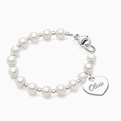 tB® Signature Crystal™ Sweet Pink, Baby/Children’s Beaded Bracelet for Girls (INCLUDES Engraved Charm) – Sterling Silver