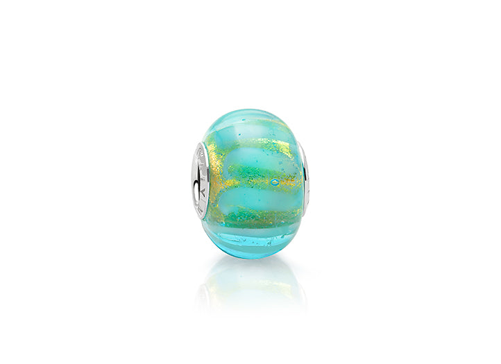 Buried Treasure, Sterling Silver and Waved Aqua Blue & Gold Murano Glass (Hand Made in Italy) – Children’s Adoré™ Charm