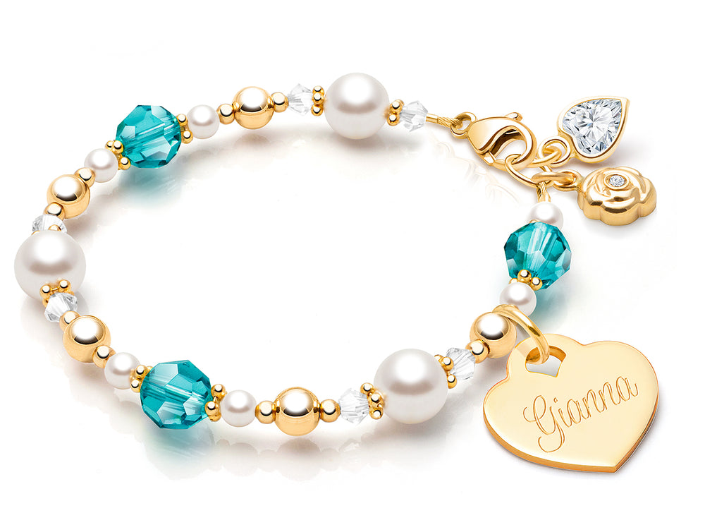 My Little Sunshine Birthstone, Baby/Children’s Beaded Bracelet for Girls (Includes Engraved Charm, All 12 Birthstones Avail) – 14K Gold
