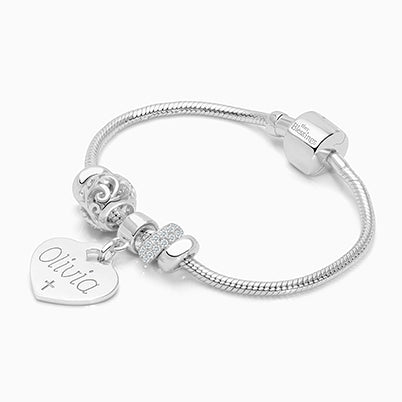 4mm Tiny Blessings Beads, Christening/Baptism Baby/Children’s Name Bracelet for Girls – Sterling Silver