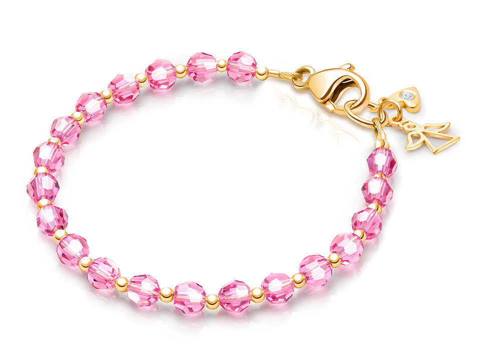 Birthstone Crystal, Baby/Children’s Beaded Bracelet for Girls (All 12 Birthstones Avail) – 14K Gold